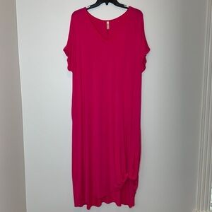 Emerald, Hot Pink Maxi Dress with Pockets & Front Twist, Size 2X